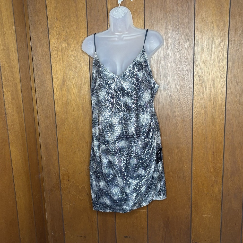 Lulus Dress XL Silver Sequin Slip Mini Party Clubwear Y2K Fairy Whimsigoth NYE